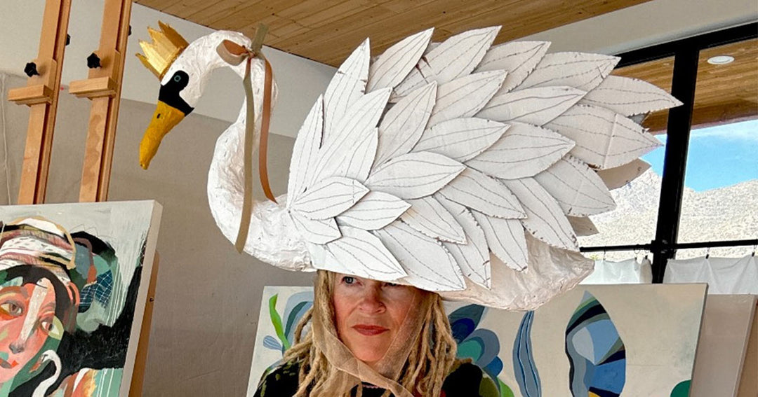 Michelle Allen's Flamingo cardboard hat